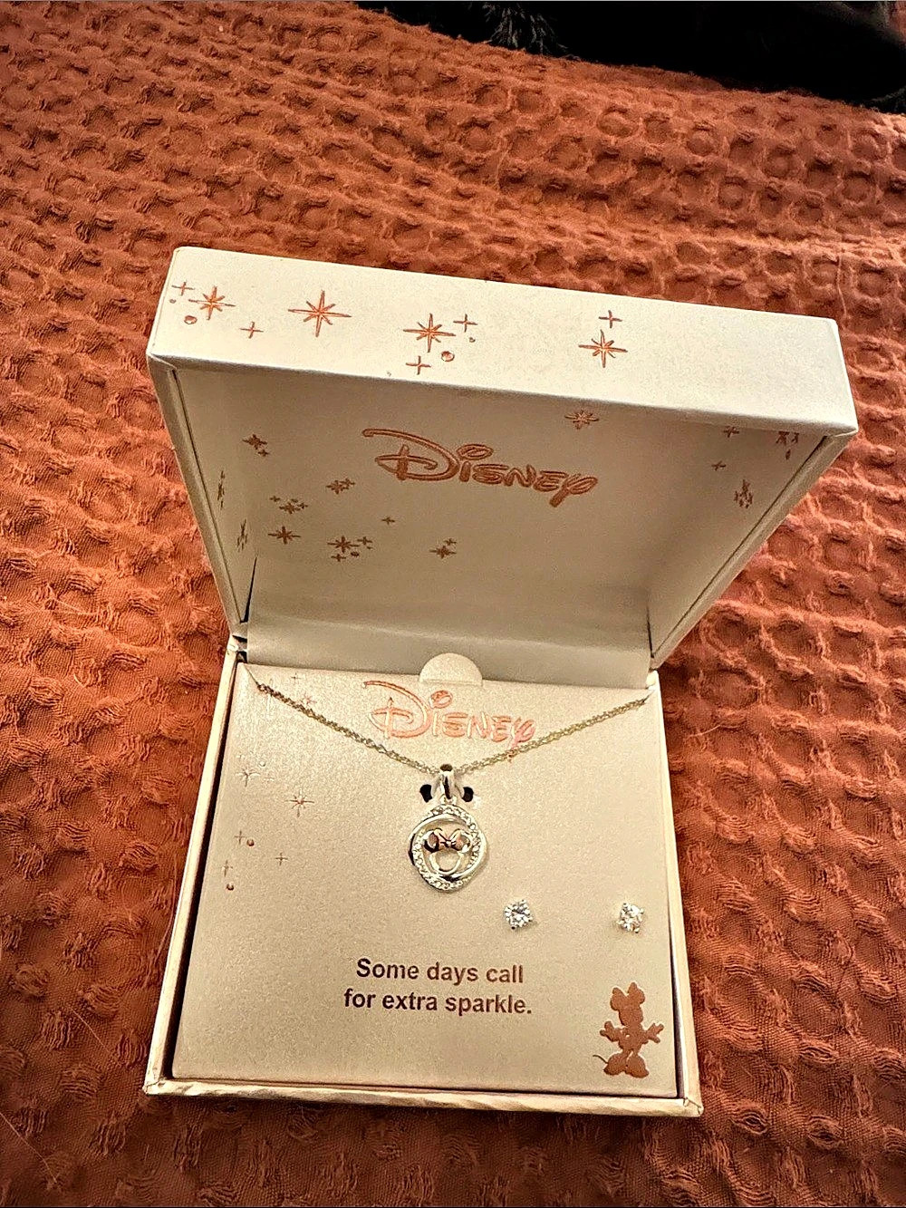 Disney Some Days Call For Extra Sparkle Minnie Mouse Necklace and Earrings Set
